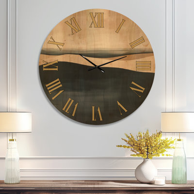 Horloge murale ronde minimaliste grand format Coastal Horizon Bands, imprimée sur bois
