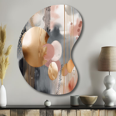 Soft Colors Shapes And Lines Marble I - Unique Shape Abstract Marble Metal Wall Art, Asymmetrical Metal Wall Sculpture Print