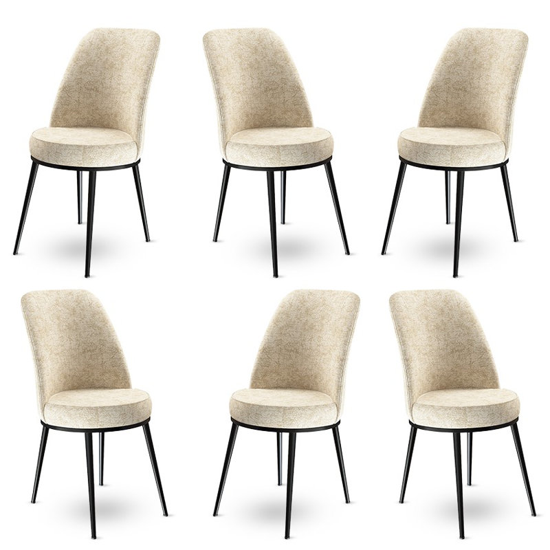 Ensemble de chaises modernes 6 pièces, crème et noir, 17,7 po x 35,0 po x 16,5 po | Structure 100% métal, tissu Babyface, dossier en mousse à 18 bandes et siège en mousse à 22 bandes | Chaises de salle à manger ou de bureau élégantes et confortables