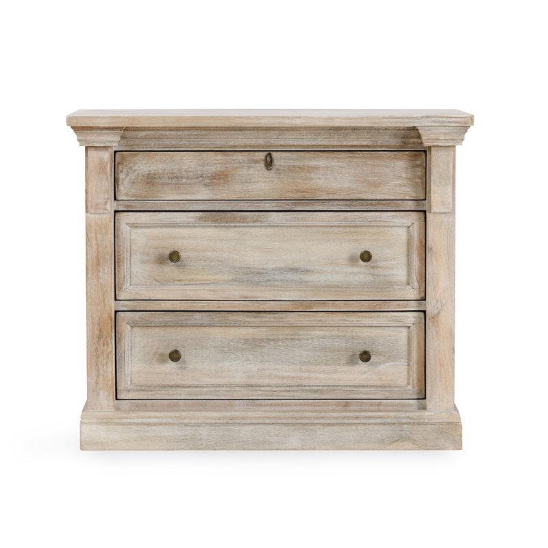 Adelaide Three-Drawer Mango Wood Nightstand, White Wash