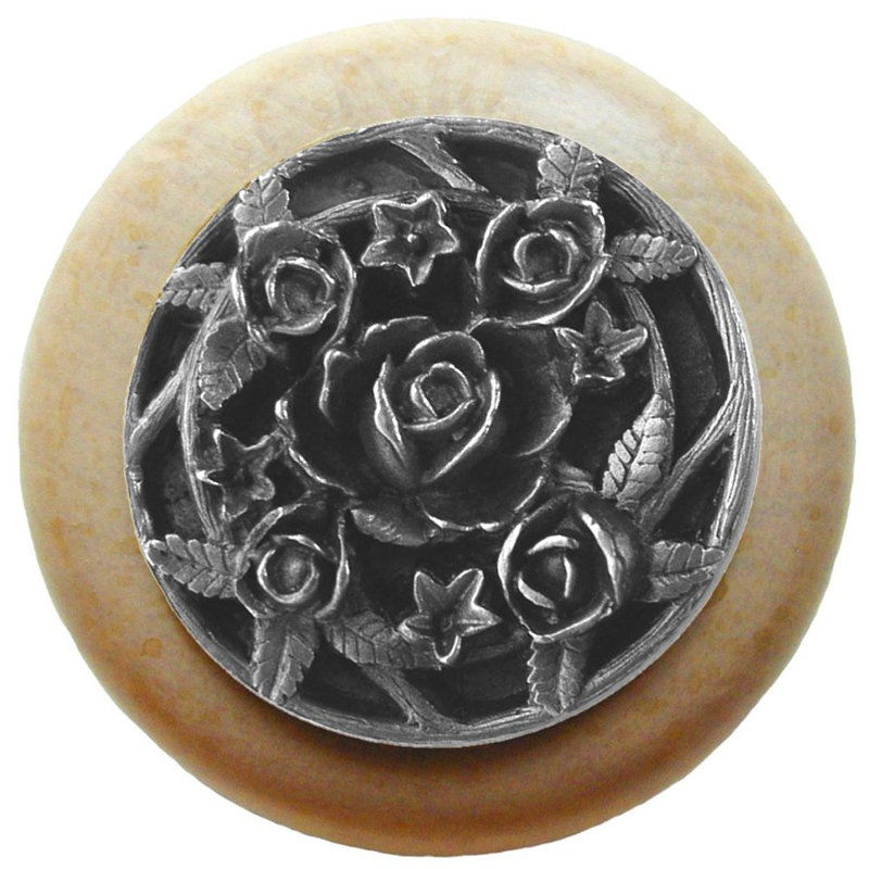 Floral Mushroom Knob, Antique Pewter/Natural Wood