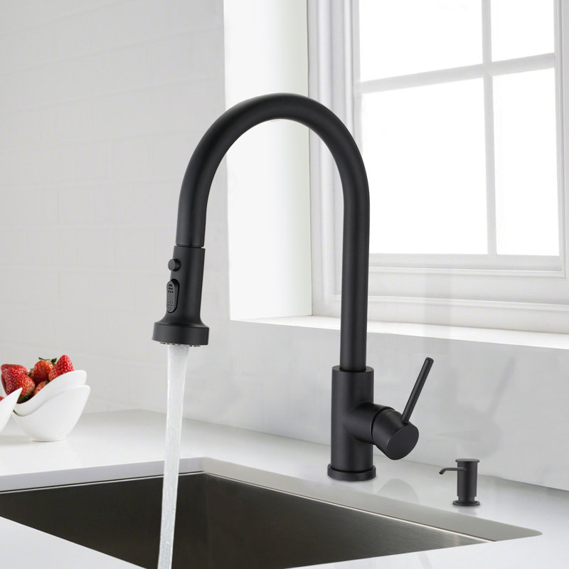 Stainless Steel Matte Black Kitchen Faucet With Pull Down & Soap Dispenser, Scratch-, Rust-, 360 Rotatable Spout, 1.8Gpm Flow Scratchproof Rustproof, Rate