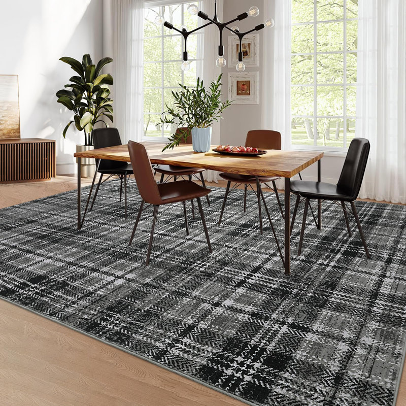 Washable Area Rugs for Bedroom Modern Area Rug for Living Room Contemporary Plaid Non Slip Large Rug Low Pile Stain Resistant Carpet for Playroom Classroom