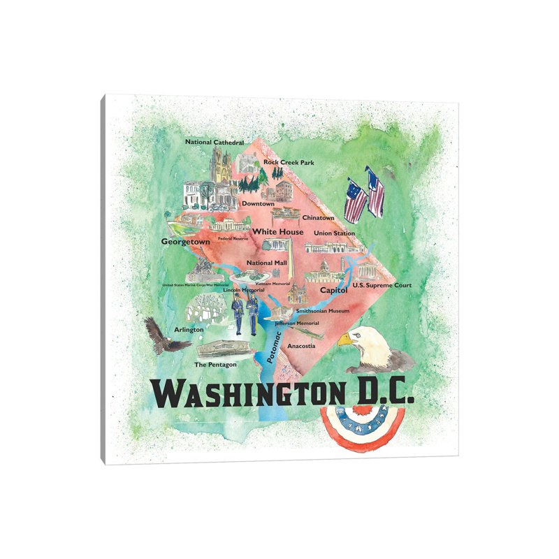 Washington DC USA Illustrated Travel Poster by Markus & Martina Bleichner - Painting on Canvas, Wrapped Canvas
