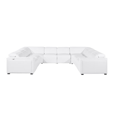 Top Grain Italian Leather 8-Piece U-Shaped Modular Power Reclining Sectional With 4 Power Recliners & Power Headrests