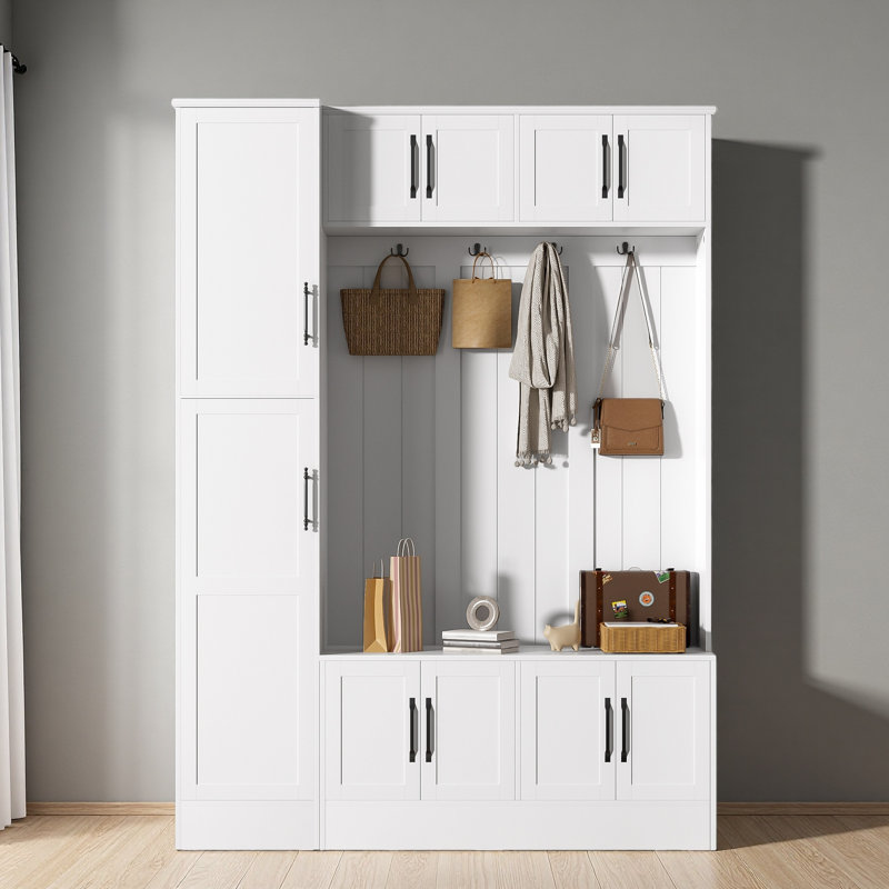 79'' Tall Modern Hall Tree With Shoe Storage, 4-In-1 Entryway Bench With 6 Cabinets, 4 Coat Hooks & Adjustable Shelf For Hallway