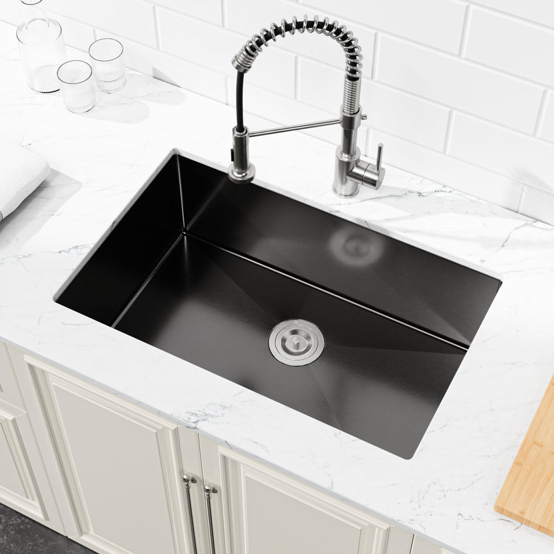 Lavabo en acier inoxydable 304 fait à la main 30 po x 19 po - Poste de travail encastré noir pour une fonction de cuisine optimale et un seul bol moderne avec une utilisation à long terme