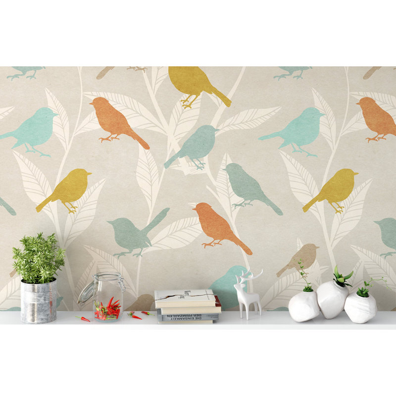 Papier peint amovible à motif d'oiseaux multicolores, L 98,04 po x l 150 po