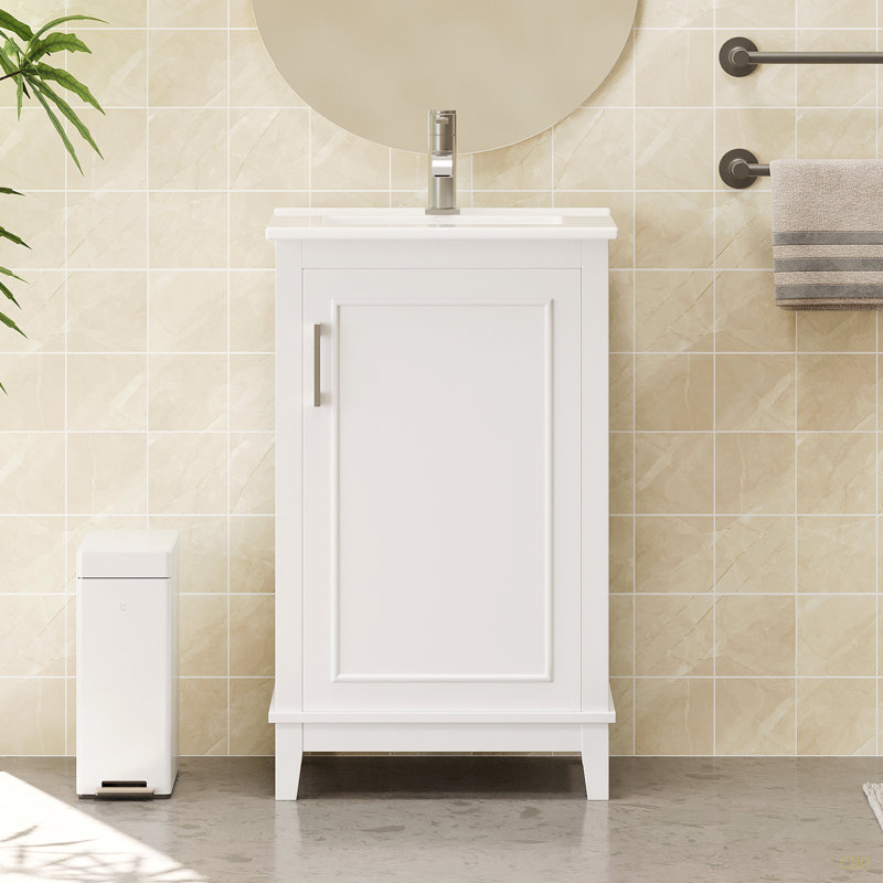 Petit meuble-lavabo moderne de 20 pouces avec lavabo en céramique - 20 * 14,5 * 33,3 pouces, rangement spacieux, 1 porte à fermeture en douceur