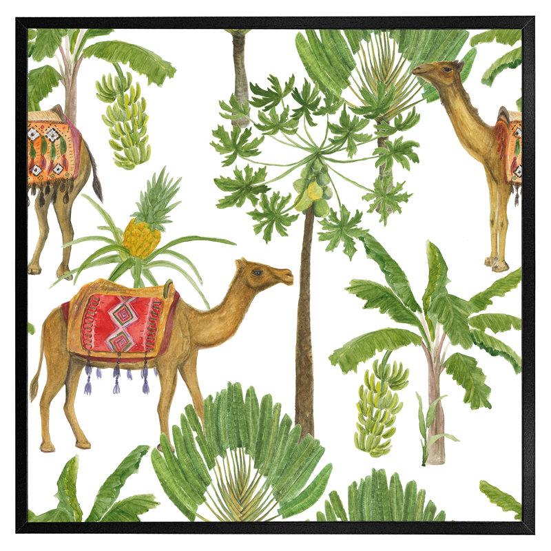 Aashriya Camels & Palm Trees 1 Piece Single Picture Frame Wall Art, 76cm H x 76cm W x 4cm D, Black Framed