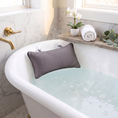 Gaufré tissé Edwa avec ventouses antidérapantes - Coussin de spa à séchage rapide pour le soutien de la tête et du cou - 7,87 po x 13,78 po - Gris anthracite