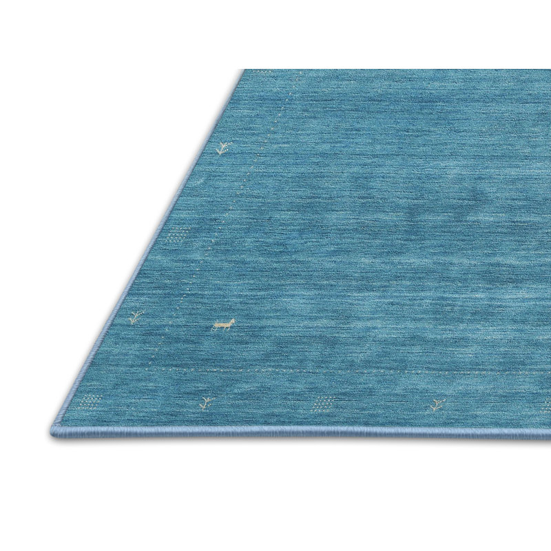 Tapis de zone bleu contemporain, Rectangle 7 pi x 10 pi