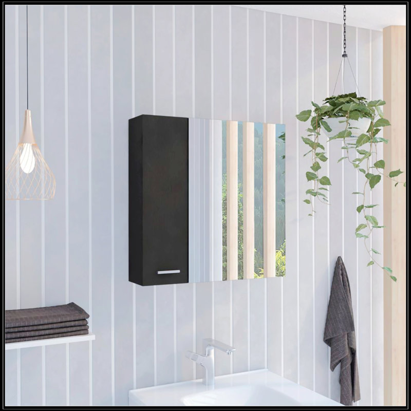 Armoire à pharmacie à 4 tablettes avec miroir, Noir
