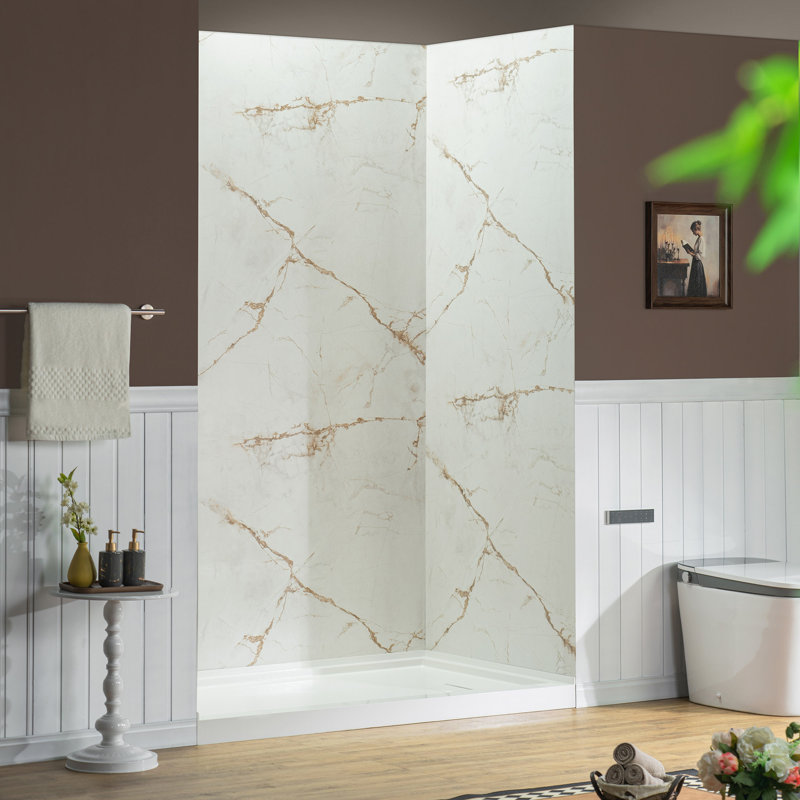 WOODBRIDGE 60" W 96" H 36" D 3-Piece  Shower Wall Panel Surround Kit, Beige/Brown