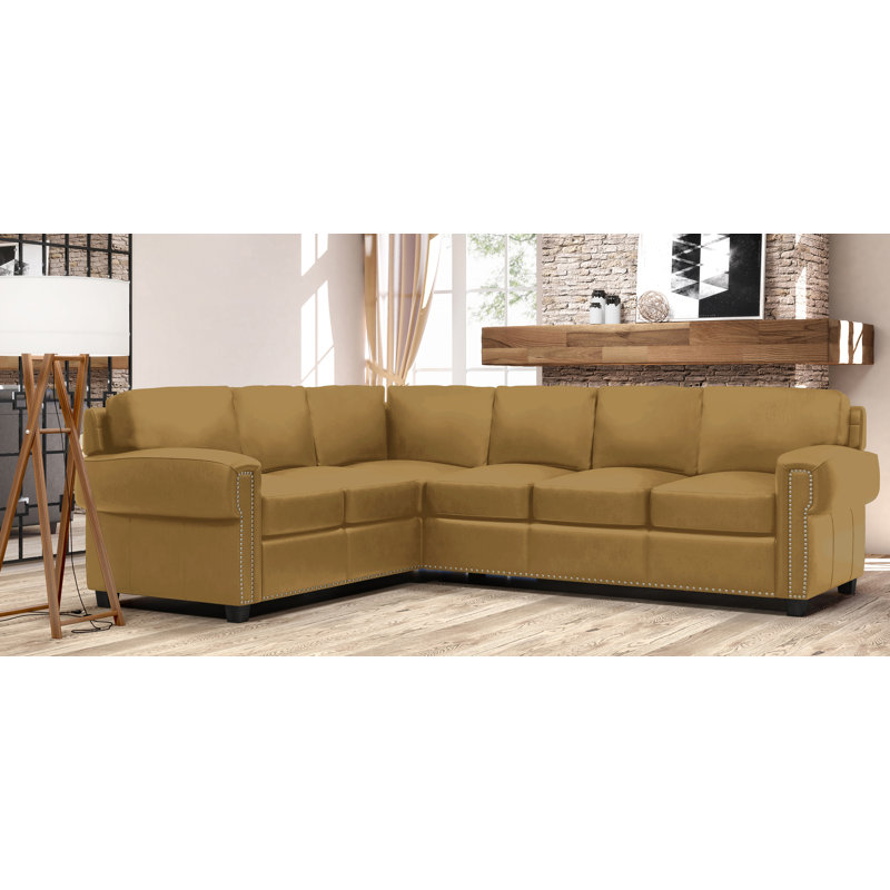 Fardin Upholstered L-Shaped Sectional, Right Facing, Tan Genuine Leather