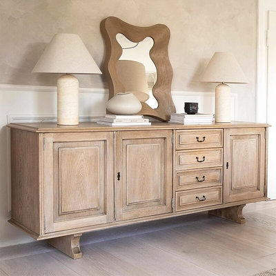 Farmhouse Recessed Panel 4-Drawer Storage Sideboar