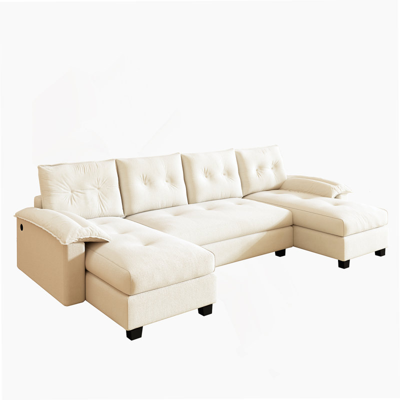 104.7 Inch U-Shaped Sleeper Sofa With Pull Out Bed, 2-In-1 Convertible Couch With Removable Armrests And USB Ports, Oversized Sectional For Living Room