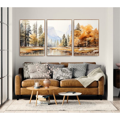 Ensemble de 3 impressions murales Yosemite National Park, Mountains Fall