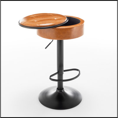 Round Storage Bar Stool Set Of 2, Brown Faux Leather Height Adjustable Barstool, 360°Counter Height Swivel Stool, Armless Bar Chair With Metal Frame F -  George Oliver, 6872CAEA1DE94131A45FD546B8CD2AF8