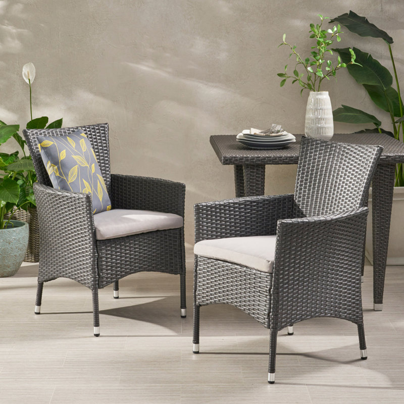 Outdoor PE Wicker Dining Chairs (Set Of 2), Gray