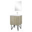 Meuble-lavabo rustique de 61 cm (L) x 51 cm (P) avec comptoir en quartz blanc, robinetterie Clue en nickel brossé et miroir en forme de fleur de 46 cm (Groupe Element Diamond).