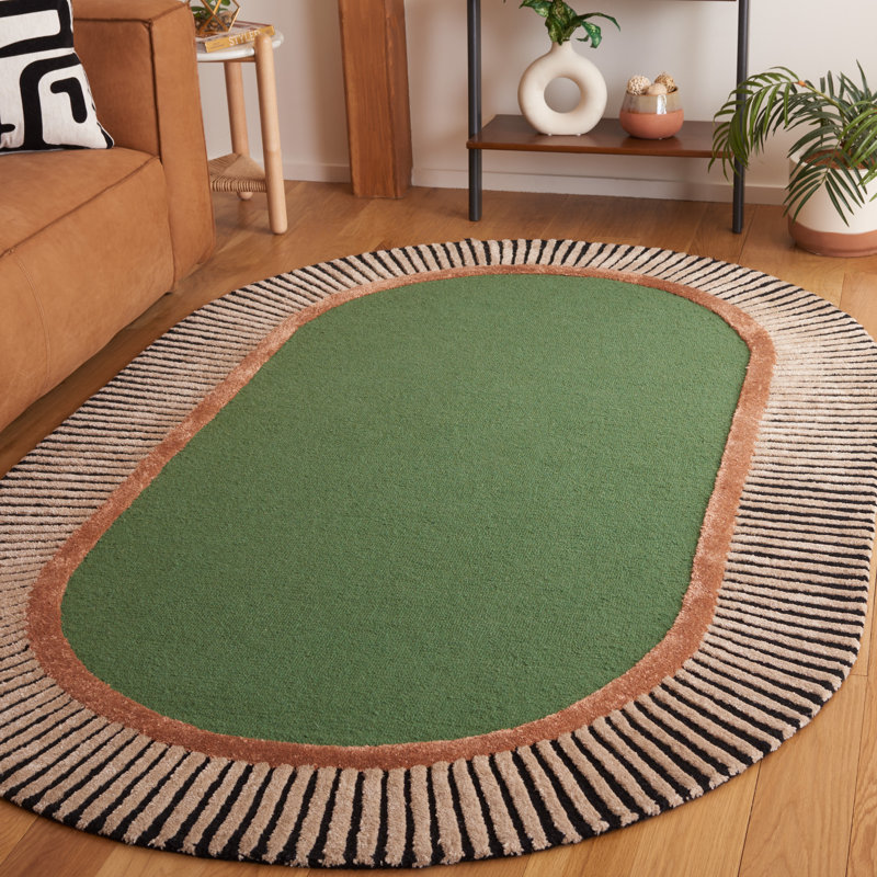 Bolich Hand Tufted Wool/Viscose/Cotton Rug in Black/Green, Oval 5' x 8'