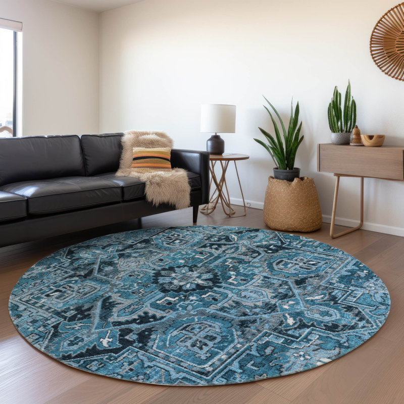 Mexia Washable Oriental Indoor / Outdoor Rug, Round 8'