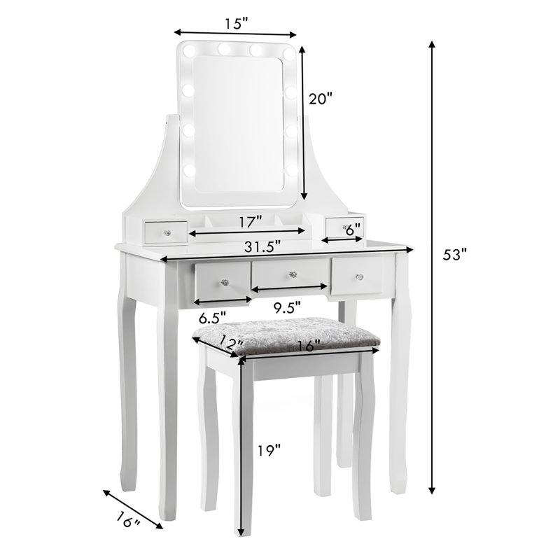 Dressing Table with Mirror, White