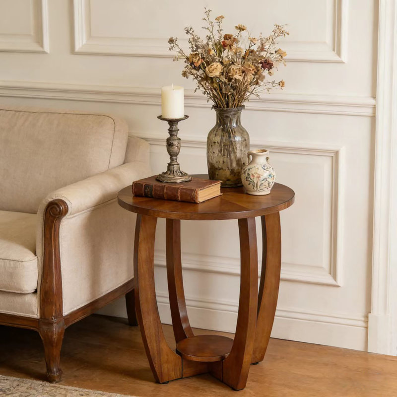 LUMERA Collection Mid-Century Modern Round Side Table, 17.7” Wood Drum Accent Table with Removable Shelf, Small Living Room, Bedside or Apartment Table