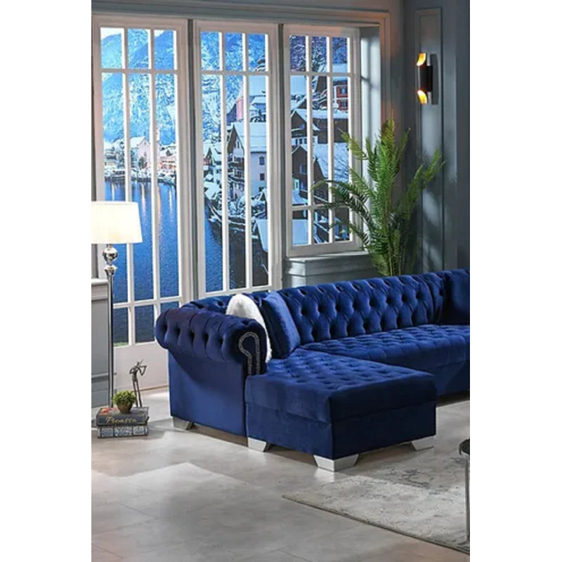 Aalyan Velvet L-Shaped Sectional Right Hand Facing