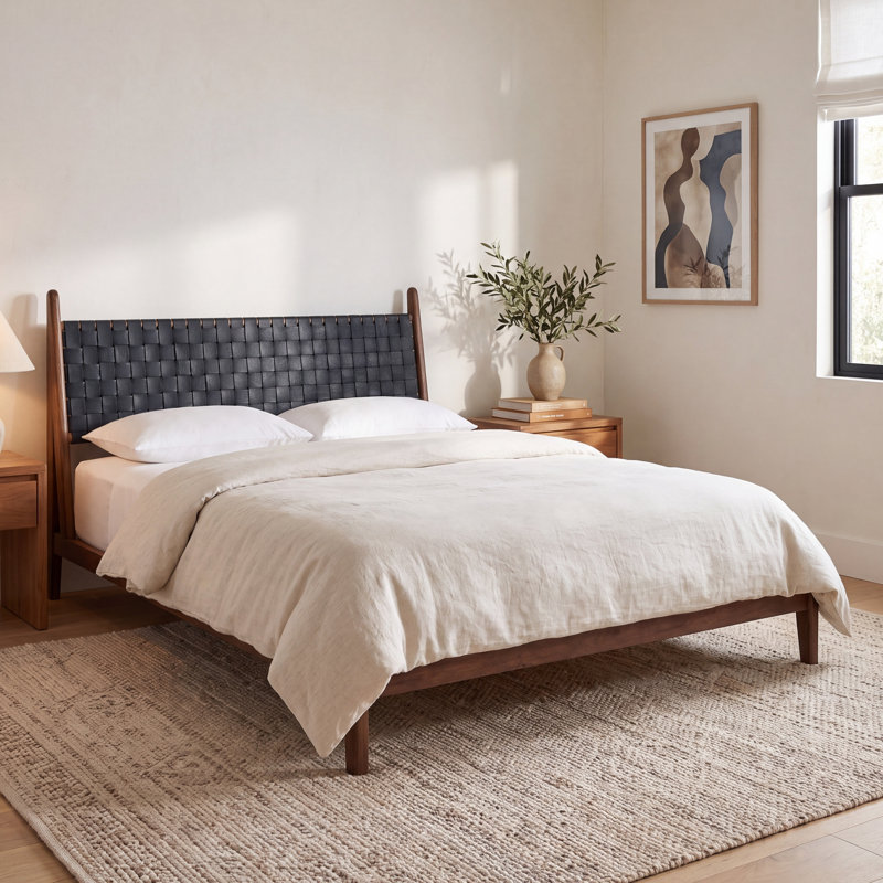 Kacy Leather Platform Bed, Black