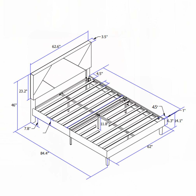 Lit plateforme en tissu d'ameublement