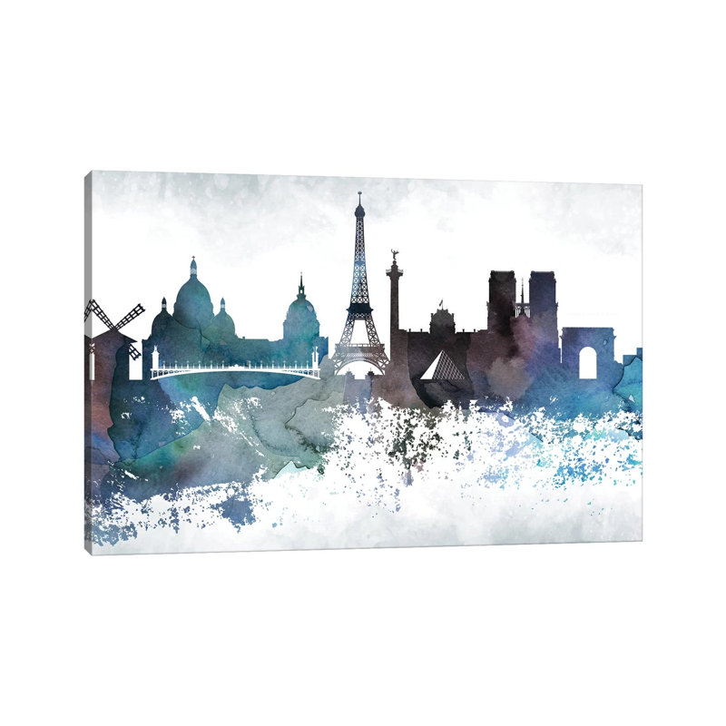Paris Bluish Skylines - Print on Canvas, 152.5 cm H x 101.5 cm W x 3.175 cm D, Wrapped Canvas