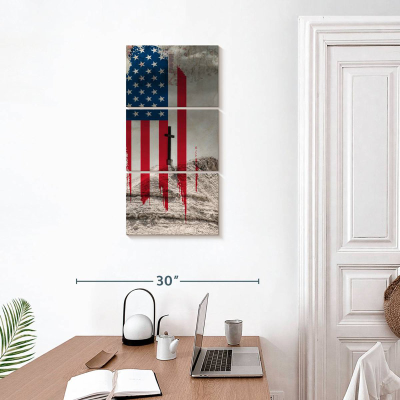 Christianisme et drapeau américain, H 32 po x l 15 po