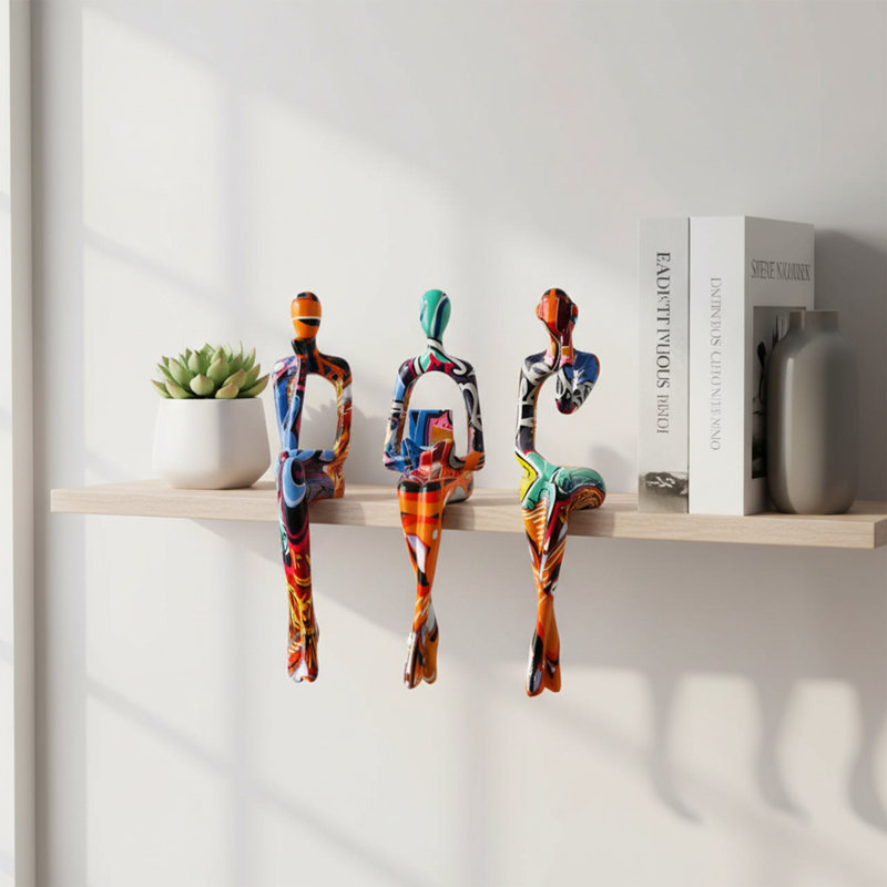 3 pièces de sculptures de penseur de graffiti, figurines abstraites colorées en résine pour la décoration de tablettes de bureau personnel