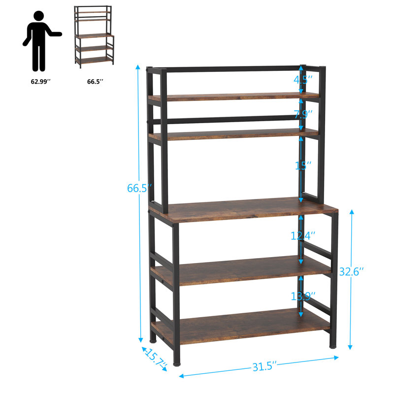 Étagère de boulanger standard en acier de 31,5 po avec compatibilité pour les micro-ondes et rangement pour bouteilles de vin Delcastillo