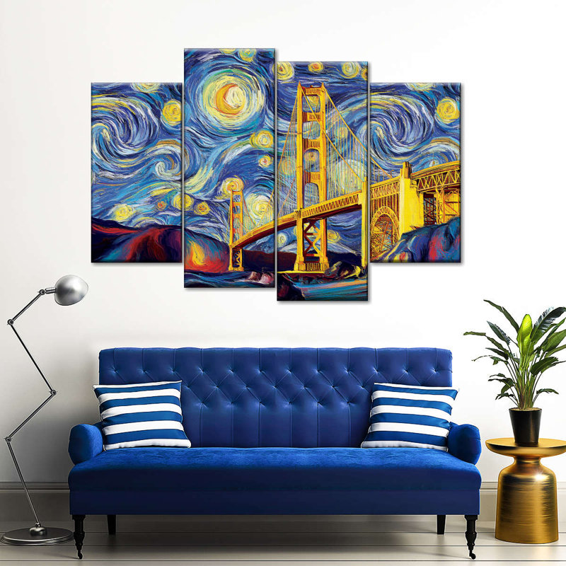 Golden Gate Bridge Starry Night 4 pièces, H 32 po x l 52 po x P 1,25 po