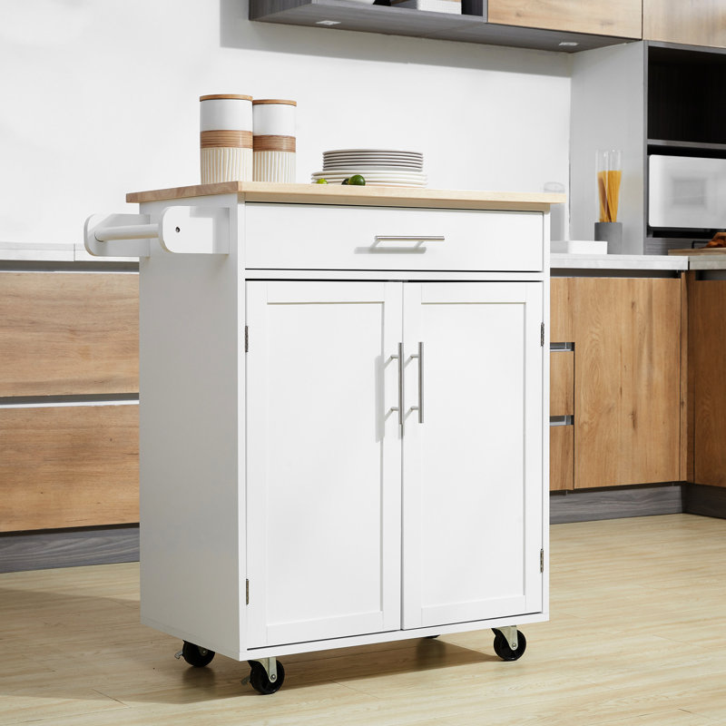 Chariot pour îlot de cuisine en blanc - avec tiroir, armoire et porte-serviettes pour un chariot d'organisation fiable et beaucoup d'espace