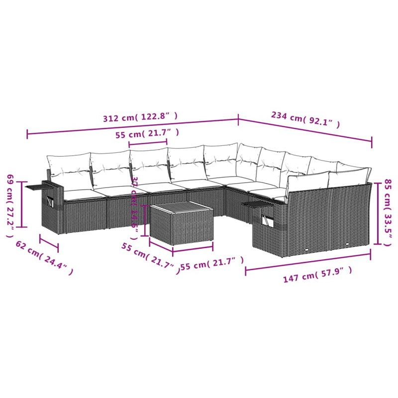 Ensemble de canapé de jardin Vidaxl PE, Gris
