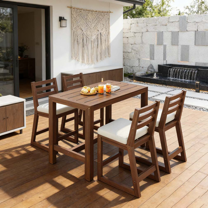 5-Piece Rustic Patio Bar Set, Mocha
