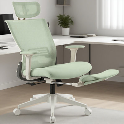 Foldable Office Chair with Foot Rest, Ergonomic Mesh Office Chair with Adjustable Lumbar Support, Headrest, Armrest, Home Office Desk Chairs for Space Saving