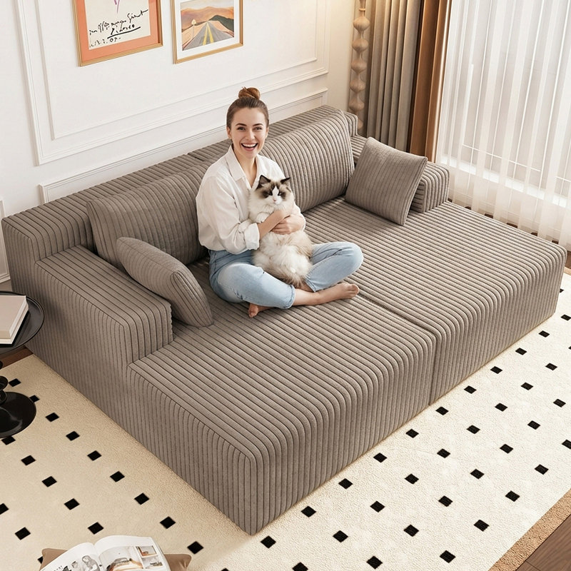 Boneless Oversized Double Chaise Lounges Indoor, Upholstered Boneless Cloud Stupendous Oversized Chaise Lounge Couch Luxury Sofa Bed Deep Seat, Corduroy Lounge Chair,2 Pieces