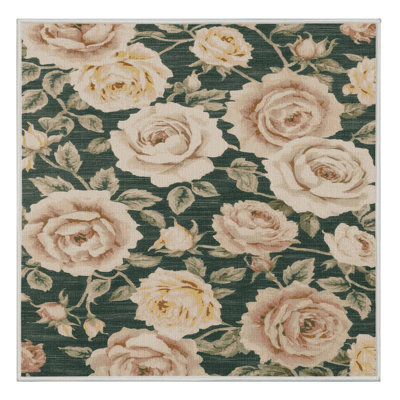 Tapis botanique beige lavable à la machine