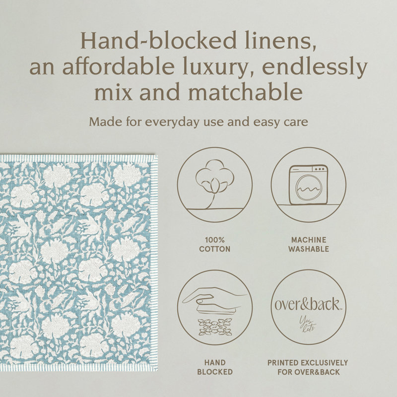 over&back Hand-Blocked Printed Cotton Cloth Napkins, Blue Floral