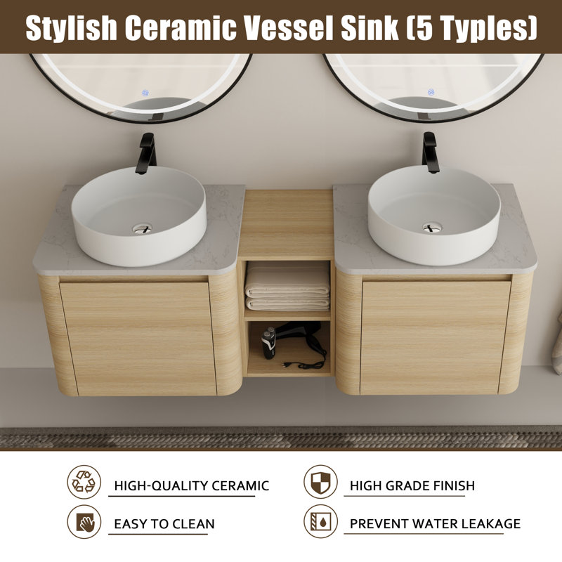Ensemble de meuble-lavabo double 60 po avec plateau en pierre reconstituée Eaton, 60", Blanc