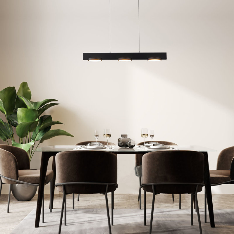 3-light Black Modern Aluminum Dimmable Led Pendant Light With Acrylic Shade