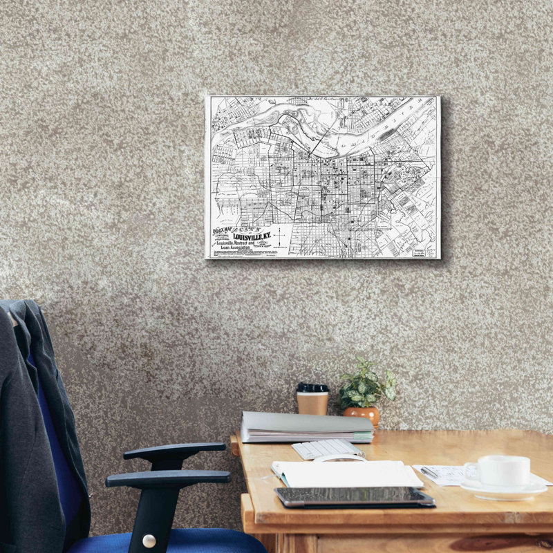 «Map of Louisville, KY 1879» par Epic Graffiti Portfolio, art mural sur toile, H 18 po x l 26 po x P 0,75 po
