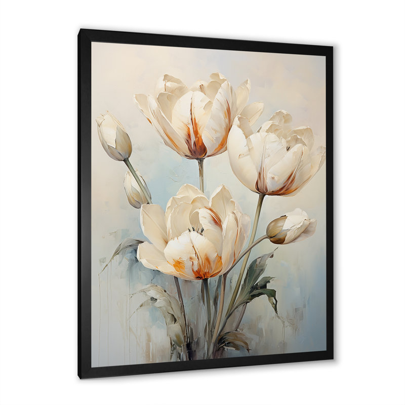 Minimalisme, symphonie de tulipes beiges sur toile, H 32 po x l 24 po x P 1 po, Cadre simple noir