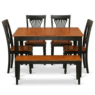 Dark Saddle Brown Wood Square 6 Piece Dining Set With 18 Inch Self Storage Butterfly Leaf