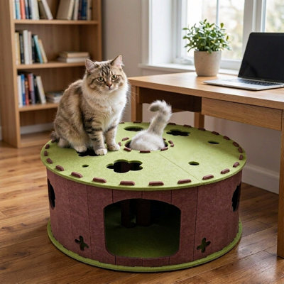 Tunnel et cachette en feutre pour chat, grand tunnel pour grands chats, griffoir en feutre pour chats d'intérieur, idéal pour les foyers avec plusieurs chats, mobilier interactif pour chat dans le salon et le bureau, vert